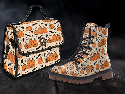 Beige Pumpkins Combat Boots