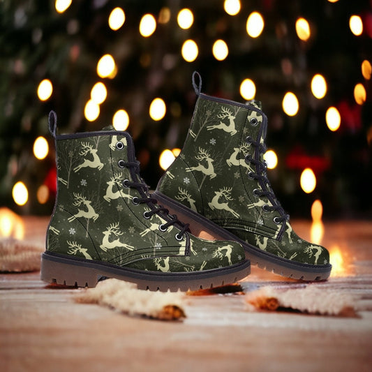 Green Reindeer Combat Boots