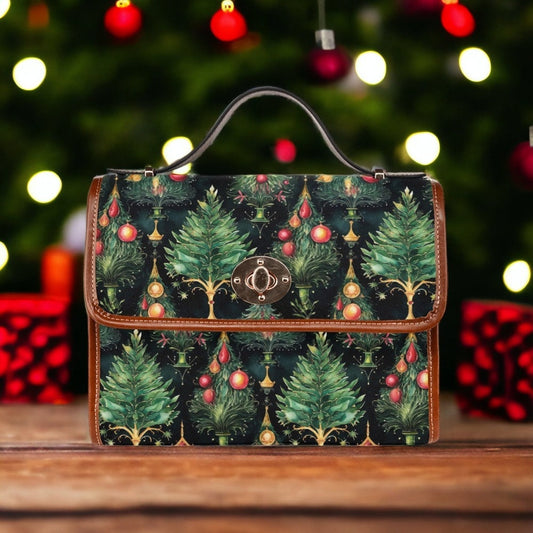 Canvas Crossbody Bag Mens Vintage Christmas Trees Purse Dark Academia Soft Leather Crossbody Bag Holiday Outfit Accessory