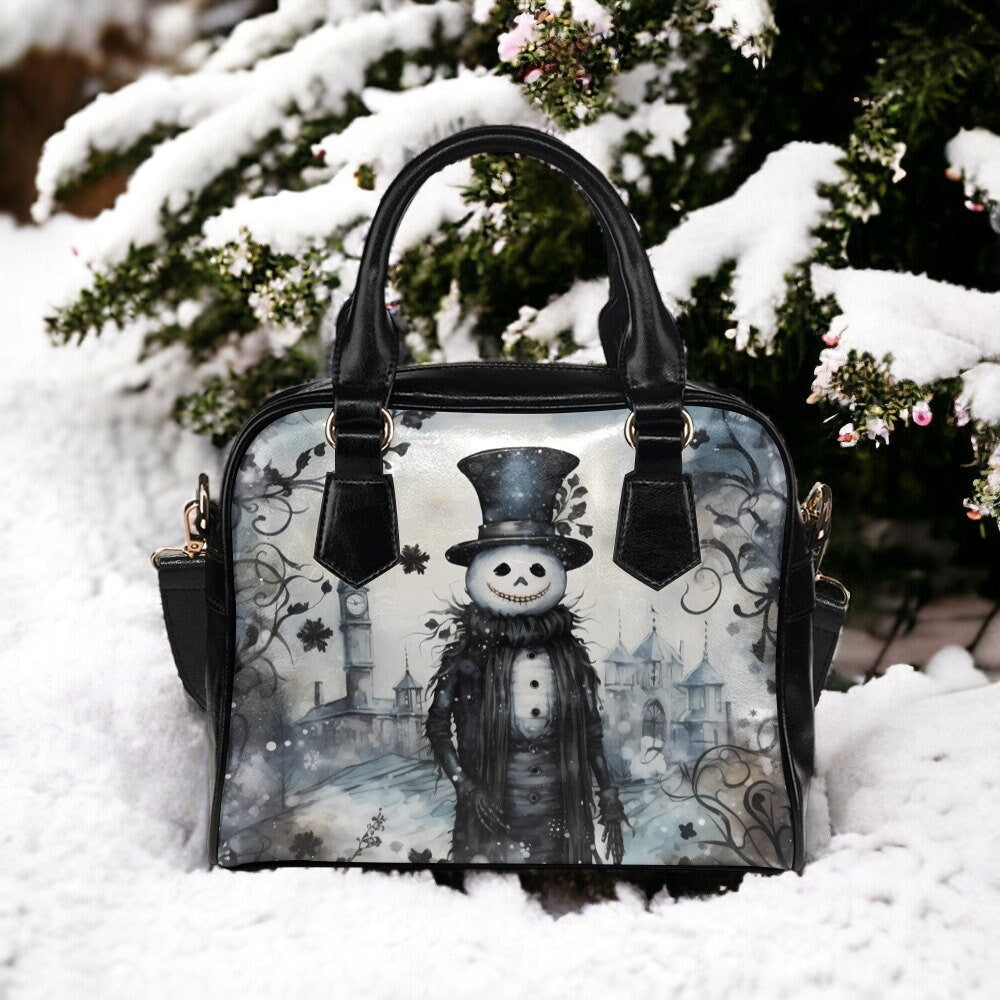 Gothic Snowman Novelty Purse Christmas Tree Bag Vegan Leather Purse Vintage Christmas Decorations 1950s Vintage Style Christmas