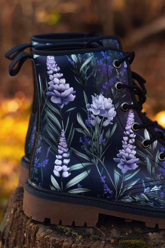 Combat Boots, Vegan Leather Combat Boots, Witchy Magic, Boots Boho, Witch Boots, Boho Festival Wear, Faux Leather Boot Forest Witch Lavender