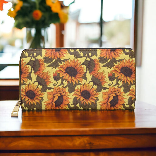 Sunflower Wallet, Slim Wallet, Fall Print Vegan Gifts For Her Vegan Leather Credit Card Wallet Slim Leather Wallet Women Gothic Wallet