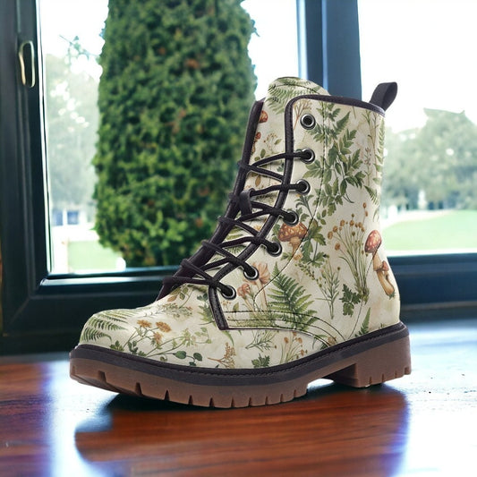 Combat Boots, Mushrooms, Cottagecore Boots, Vegan Leather, Classic Boot, Botanical Shoes, Boho Boots, Woodland Witch Boot, Faecore Boots,