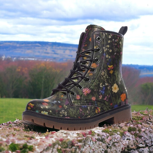 Combat Boots, Cottagecore Boots, Wildflowers, Vegan Leather, Classic Boot, Moody Florals, Boho Boots, Woodland Witch Boot, Faecore Boots