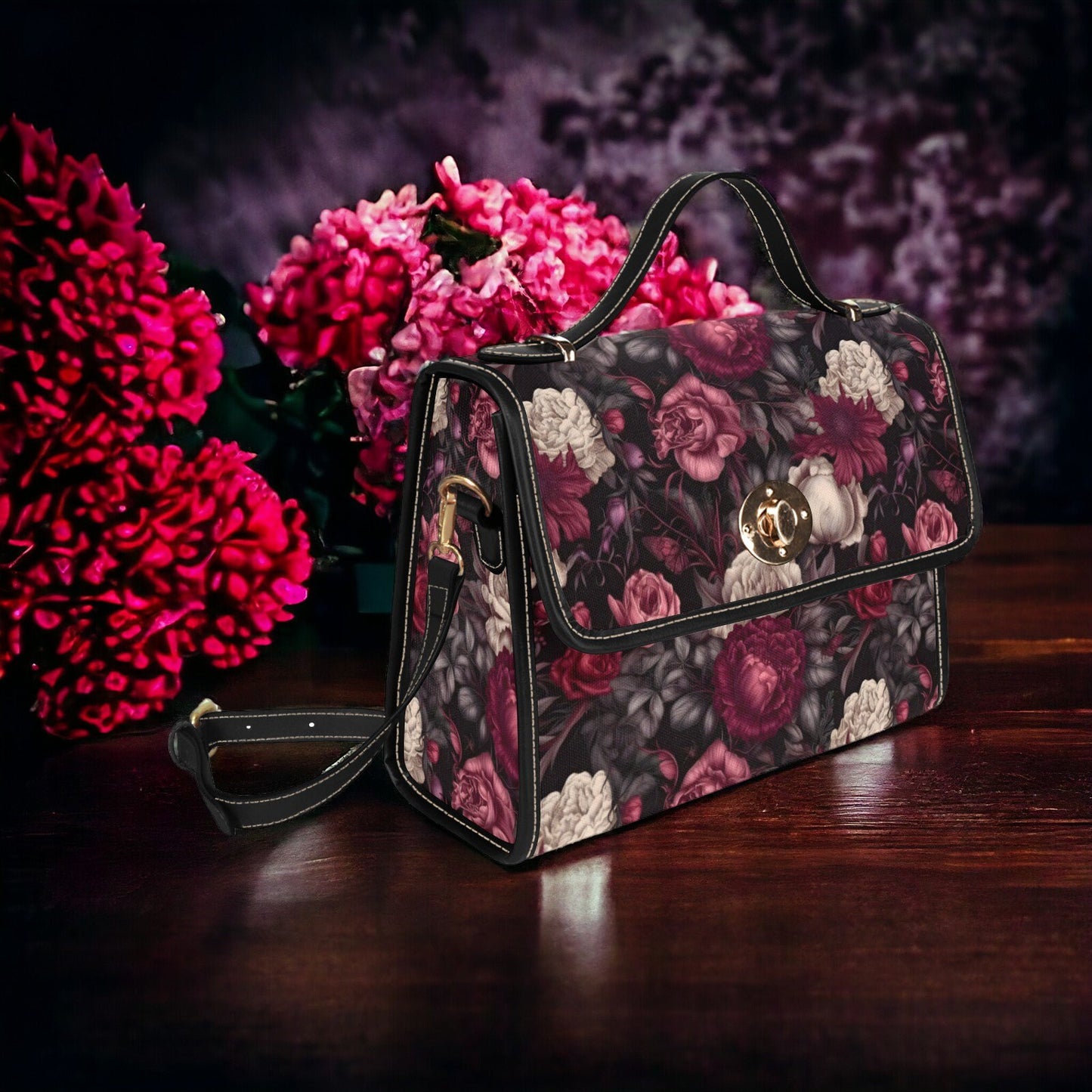 Satchel, Canvas Crossbody Bag, Dark Coquette, Dark Academia, Dark Cottagecore, Dark Aesthetic, Cross Body Bag, Goth Bag, Moody Floral Purse