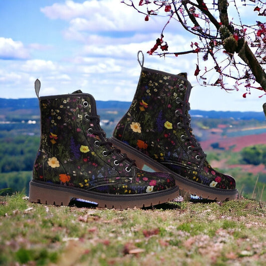 Combat Boots, Cottagecore Boots, Wildflowers, Vegan Leather, Classic Boot, Moody Florals, Boho Boots, Woodland Witch Boot, Faecore Boots