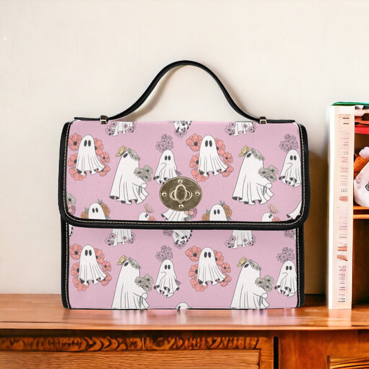 Canvas Halloween Bag Cute Floral Ghost Purse October Crossbody Gift for Witchy Lovers Weekender Bag Women Weekend Bag