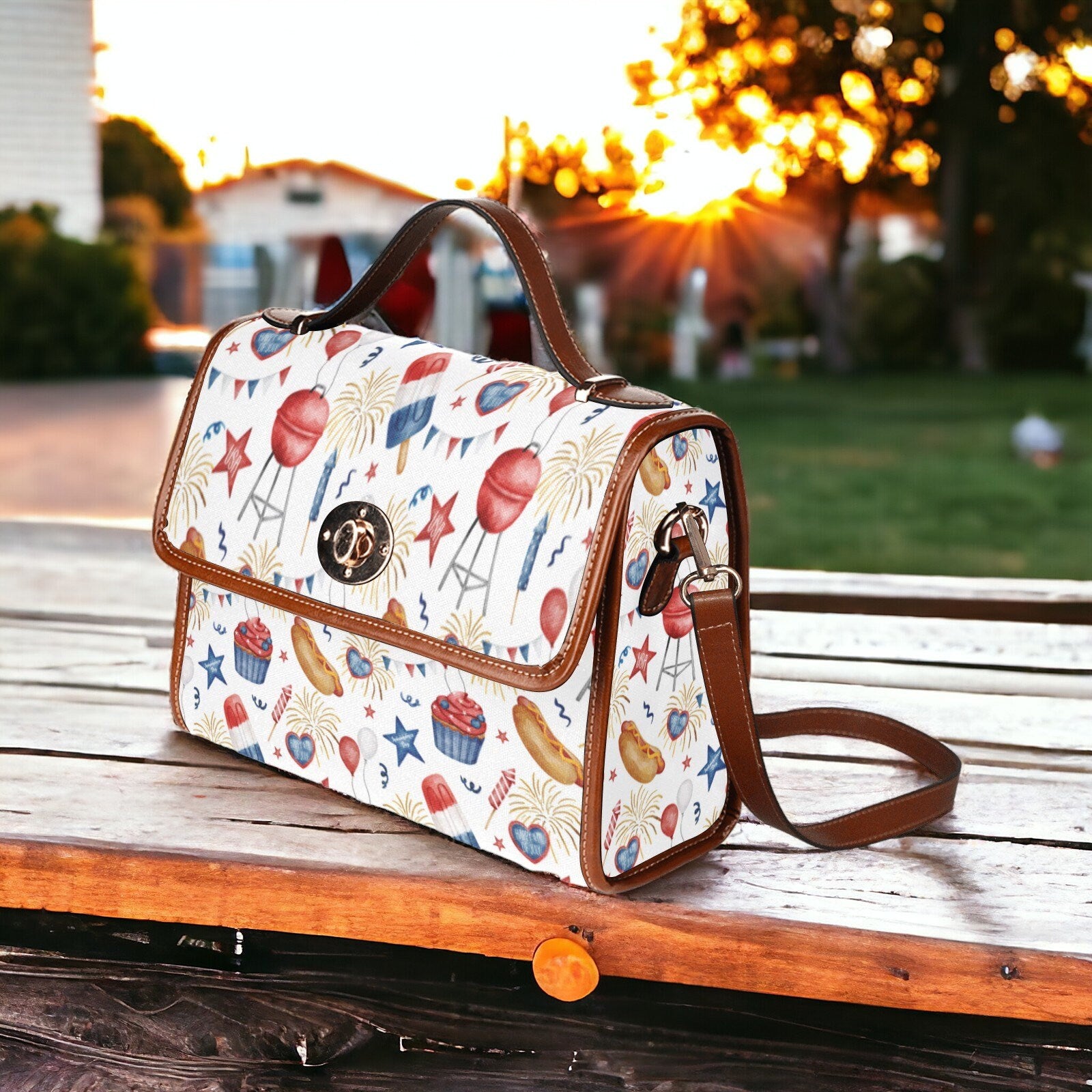 Satchel, Canvas Crossbody Bag, Cross Body Bag, Novelty Purse, Messenger Bag, Patriotic purse, July 4th, Foodie Gift, Hand Bag