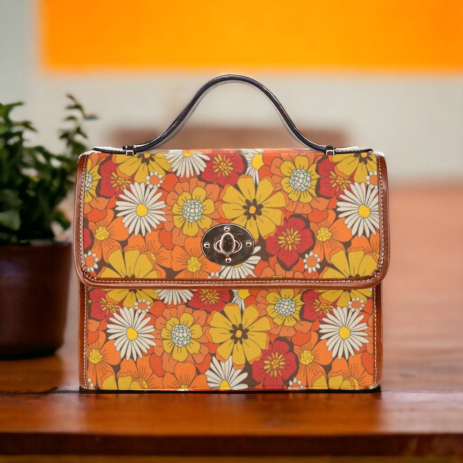 Groovy Flower Bag, Satchel, Canvas Crossbody Bag, Retro Floral Purse, Tote Bag, Cross Body Bag, Funky Bag, Summer Purse