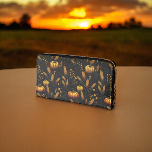 Pumpkin Wallet, Slim Wallet, Fall Print, Vegan Gifts For Her, Vegan Leathe,r Credit Card Wallet, Slim Leather, Wallet Women, Gothic Wallet