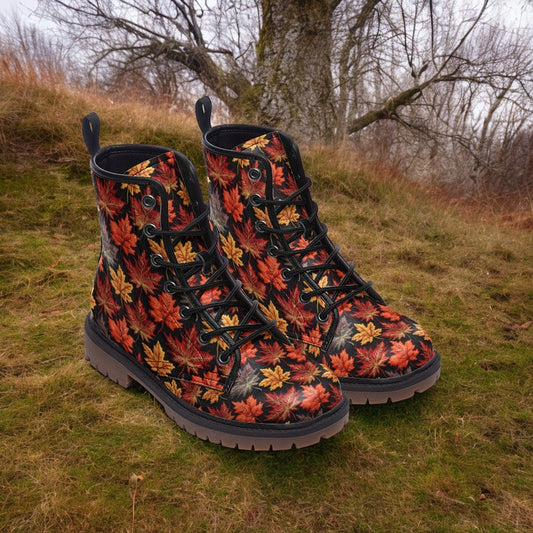 Combat Boots, Embroidered Bag, Vegan Leather Shoes, Unisex Men's Leather Boots, Platform Boots, Spooky Cottagecore, Shoes Lace Up, Autumn