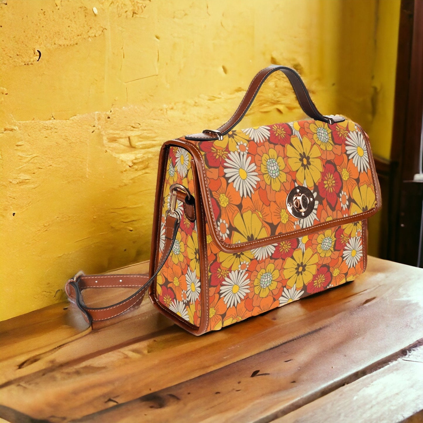 Groovy Flower Bag, Satchel, Canvas Crossbody Bag, Retro Floral Purse, Tote Bag, Cross Body Bag, Funky Bag, Summer Purse