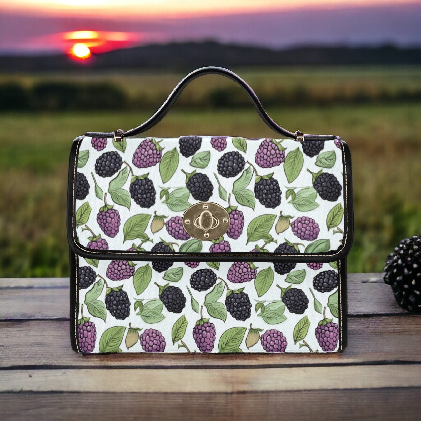 Satchel, Canvas Crossbody Bag, Moody Purse, Tote Bag, Cross Body Bag, Fruit Bag, Summer Purse, Blackberries Bag, Raspberry Purse