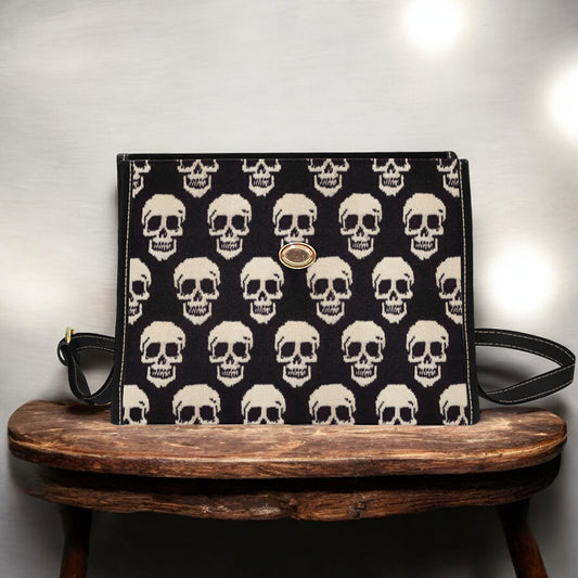 Canvas Bag, Halloween Bag, Knitted Skulls, October Outfit, Crossbody Bag, Pumpkin Spice, Gift for Witchy Lovers, Cute Purse, Satchel Bag