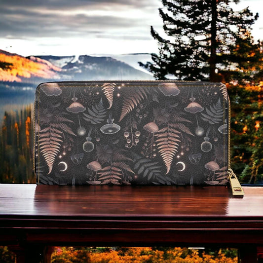 Mushrooms, Dark Academia Wallet Goblincore Zip Up Wallet Dark Cottagecore Gift for Witchy Lovers Vegan Leather Wallet Women Travel