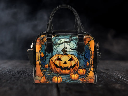 Stained Glass Halloween Purse Canvas Halloween Bag Pumpkin October Crossbody Gift for Witchy Lovers Gothic Purse vegan Leather Handbag