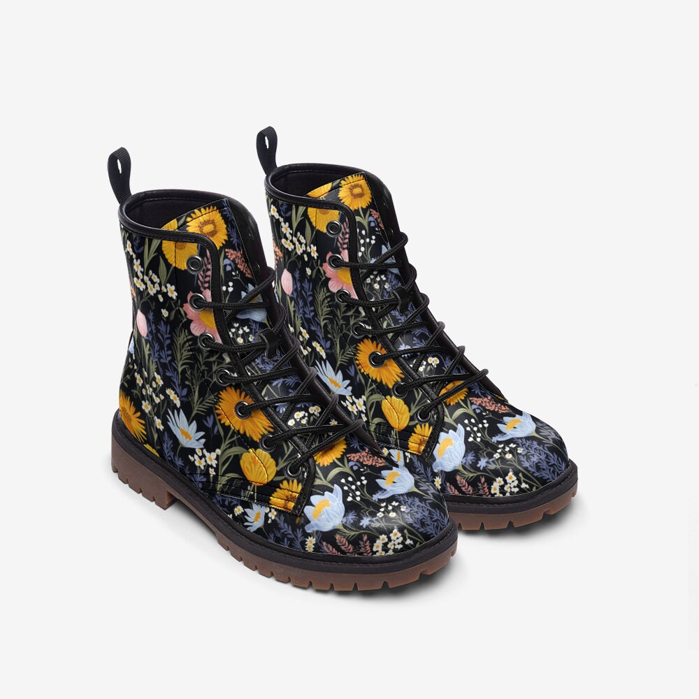 Wildflowers Women's Combat Boots Dark Cottagecore Shoes Vegan Gifts For Her Goth Boots Dark Academia Outfit Platform Womens Unisex