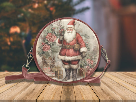 Novelty Purse Santa Bag Vegan Leather Round Crossbody Santa Purse Vintage Christmas Decorations 1950s Vintage Style Christmas